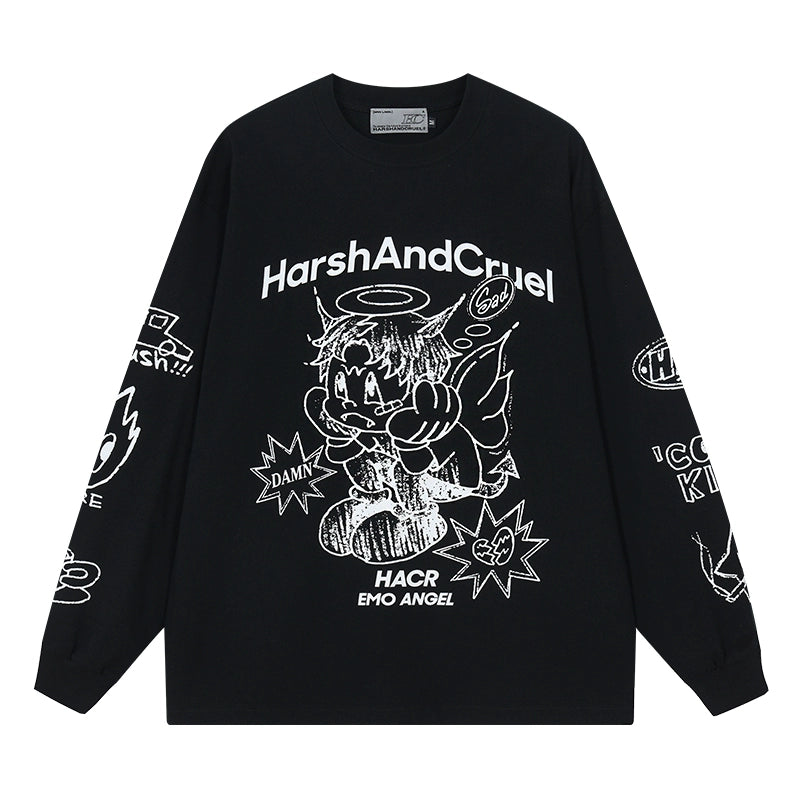 Harsh and Cruel Angel Graffiti Print Long Sleeve Tee | Face 3 Face