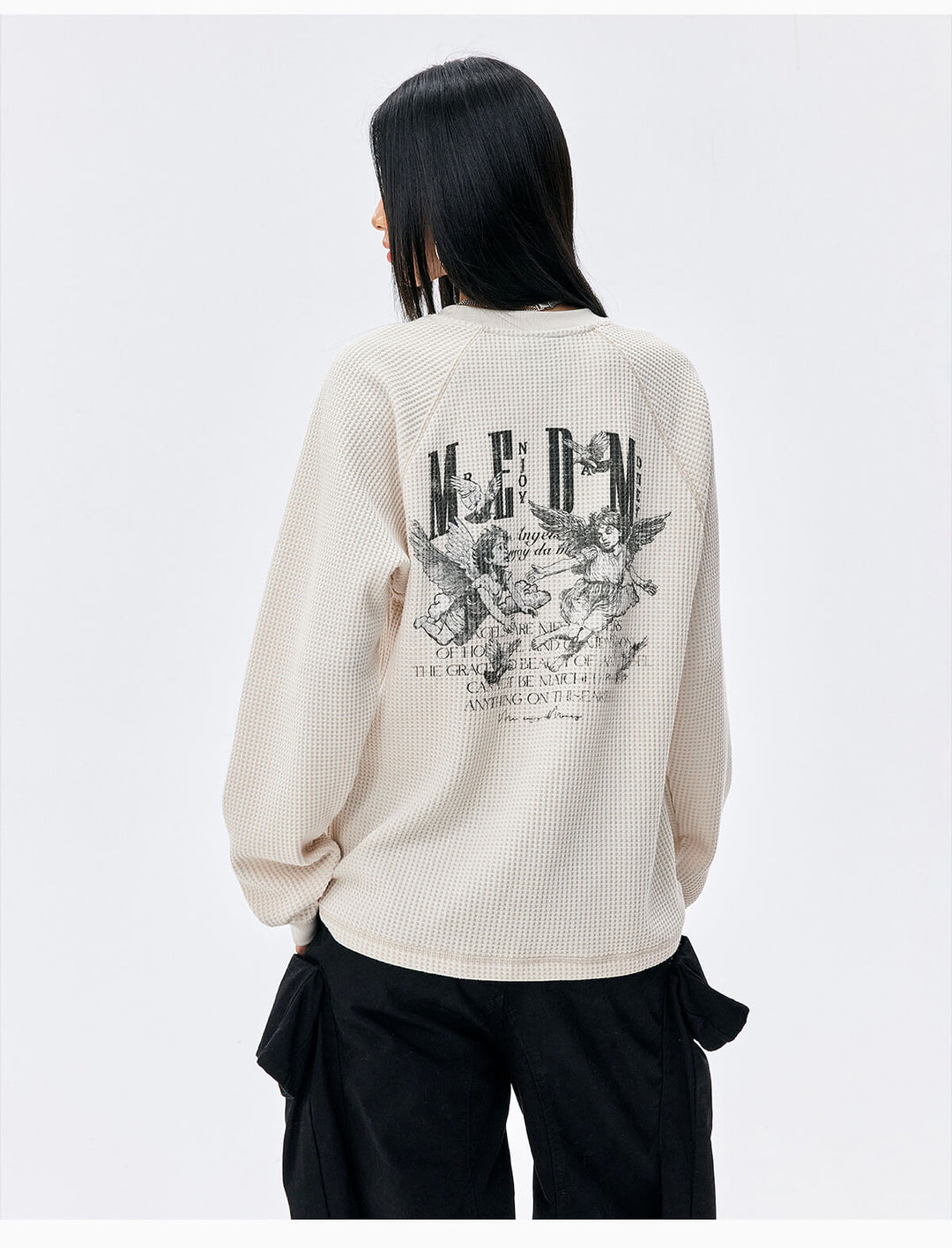 MEDM Angel Print Waffle Long Sleeve Tee | Face 3 Face