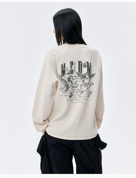MEDM Angel Print Waffle Long Sleeve Tee | Face 3 Face