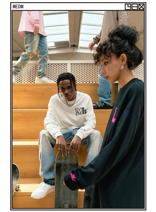 MEDM M Logo Embroidered Long Sleeve Tee | Face 3 Face