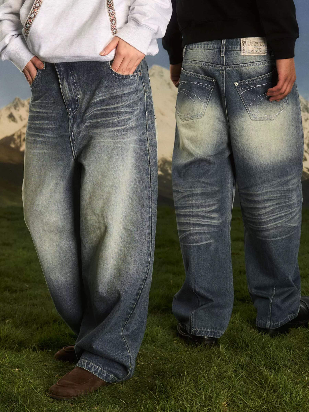 S45 Slanted Panel Curved Washed Jeans | Face 3 Face