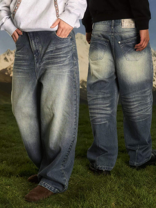 S45 Slanted Panel Curved Washed Jeans | Face 3 Face