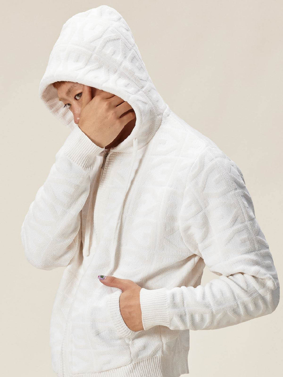 EVILKNIGHT(EK) Jacquard Logo Knit Zip Up Hoodie