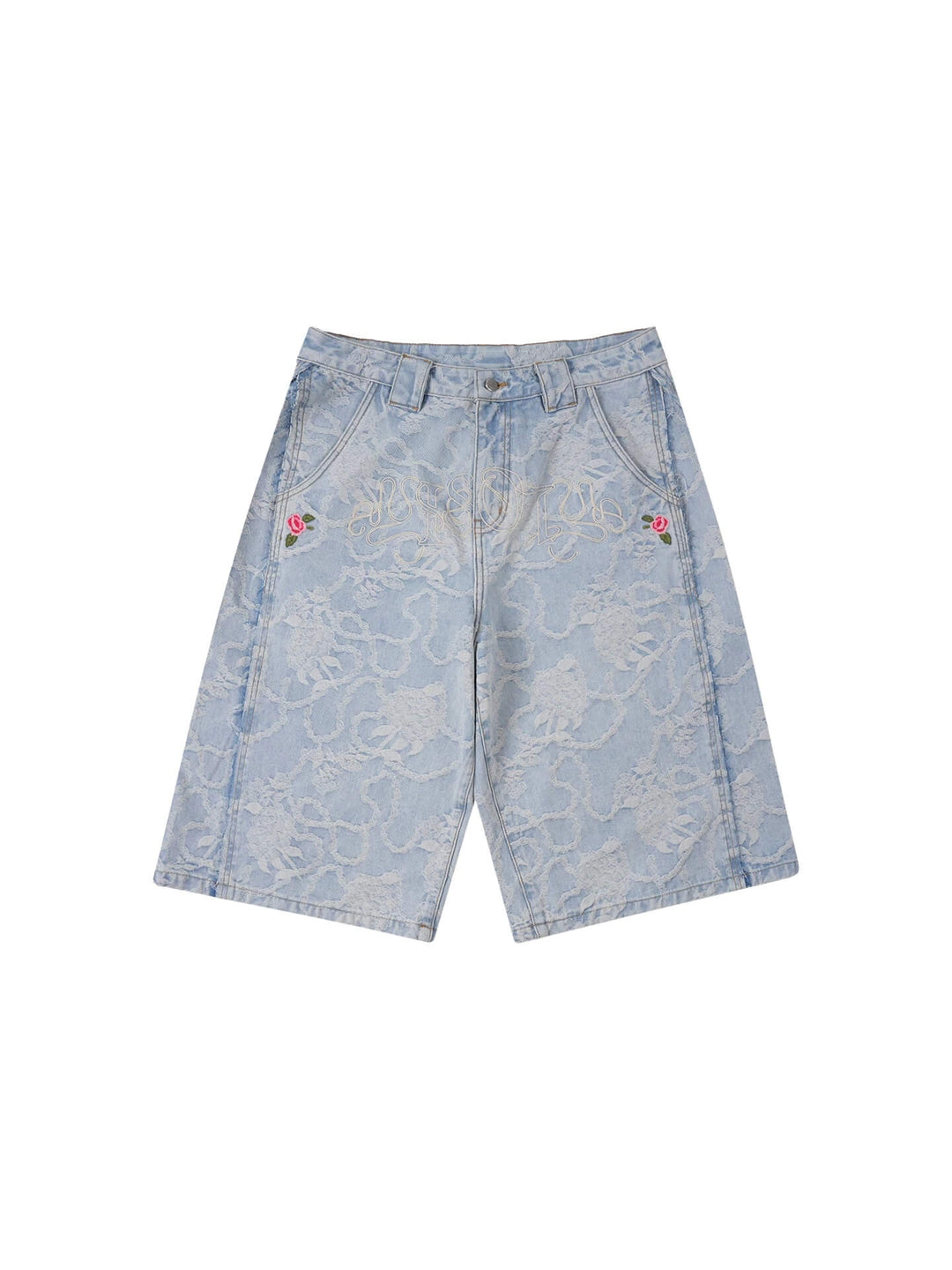 1807 Floral Chain Jacquard 3D Embroidered Denim Cropped Shorts | Face 3 Face