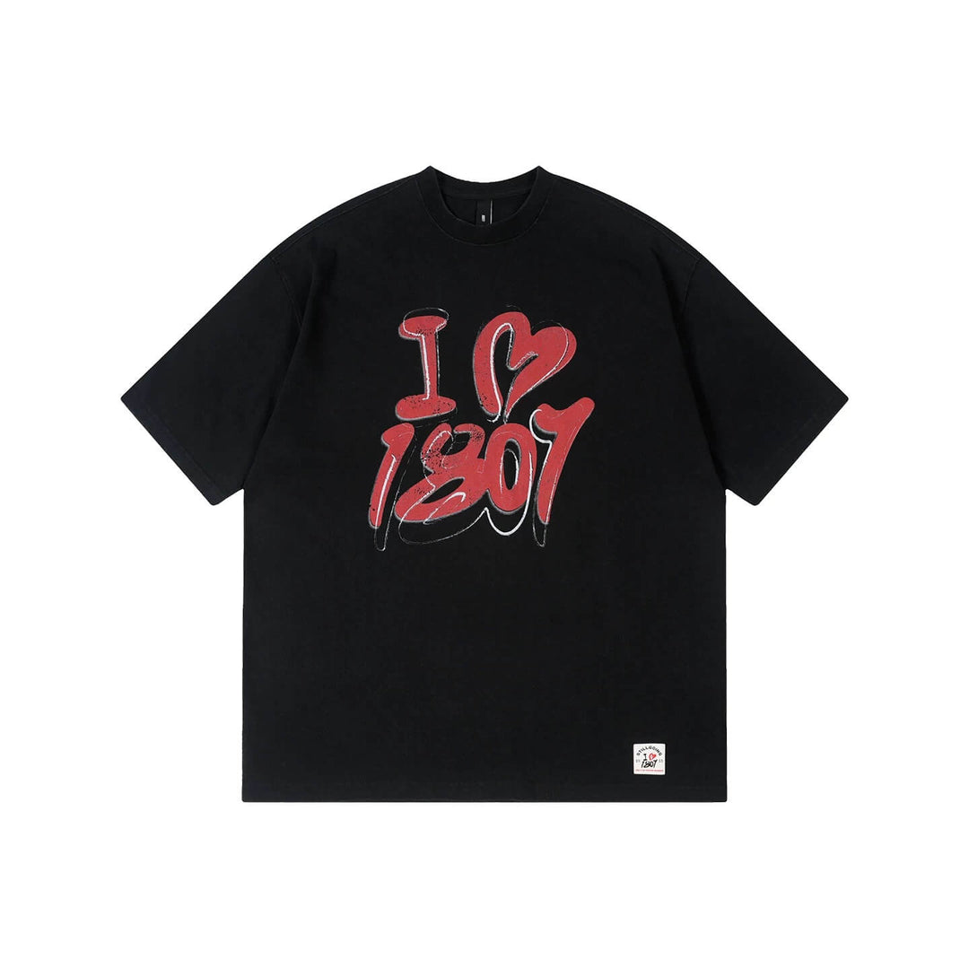 1807 I Love Graffiti Print Distressed Short Sleeve Tee | Face 3 Face
