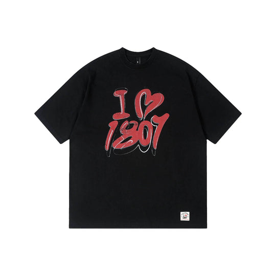 1807 I Love Graffiti Print Distressed Short Sleeve Tee | Face 3 Face