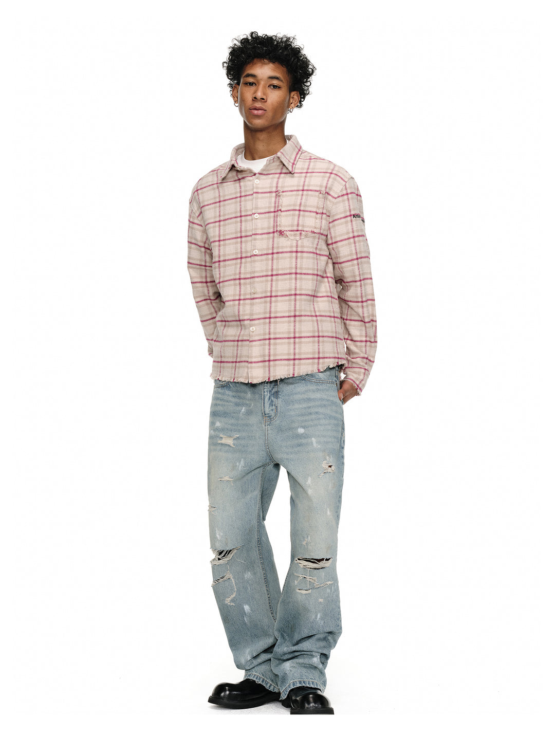 ANTIDOTE Destroyed Plaid Long-Sleeve Shirt | Face 3 Face
