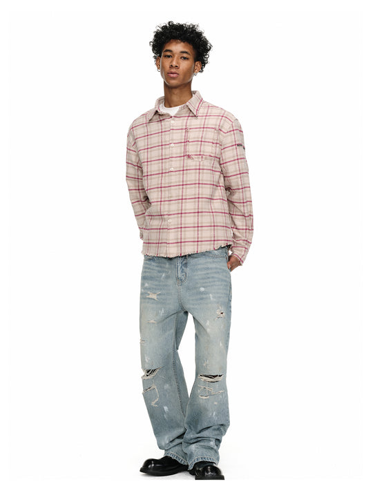 ANTIDOTE Destroyed Plaid Long-Sleeve Shirt | Face 3 Face