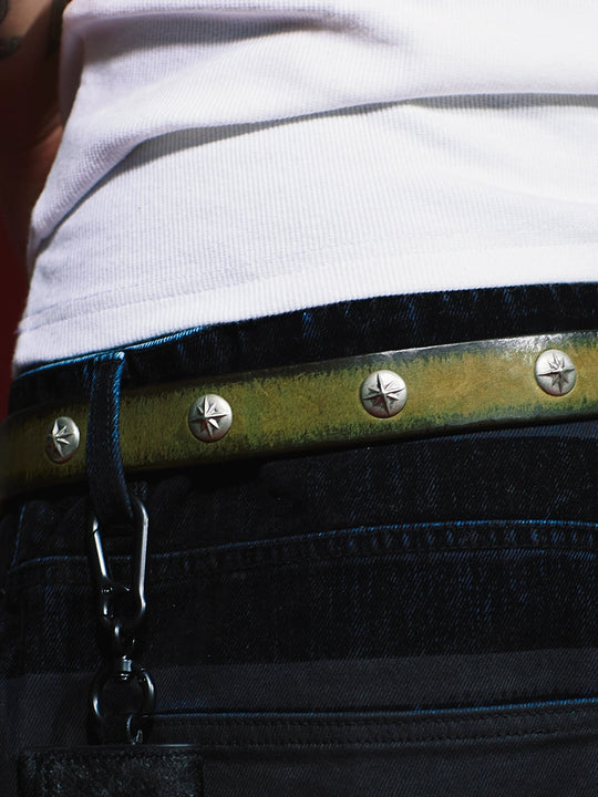 Remedy Washed Color Metal Studded Leather Belt | Face 3 Face