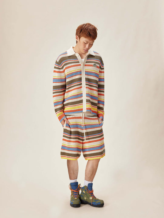 EVILKNIGHT(EK) Multicolor Striped Knit Shorts | Face 3 Face