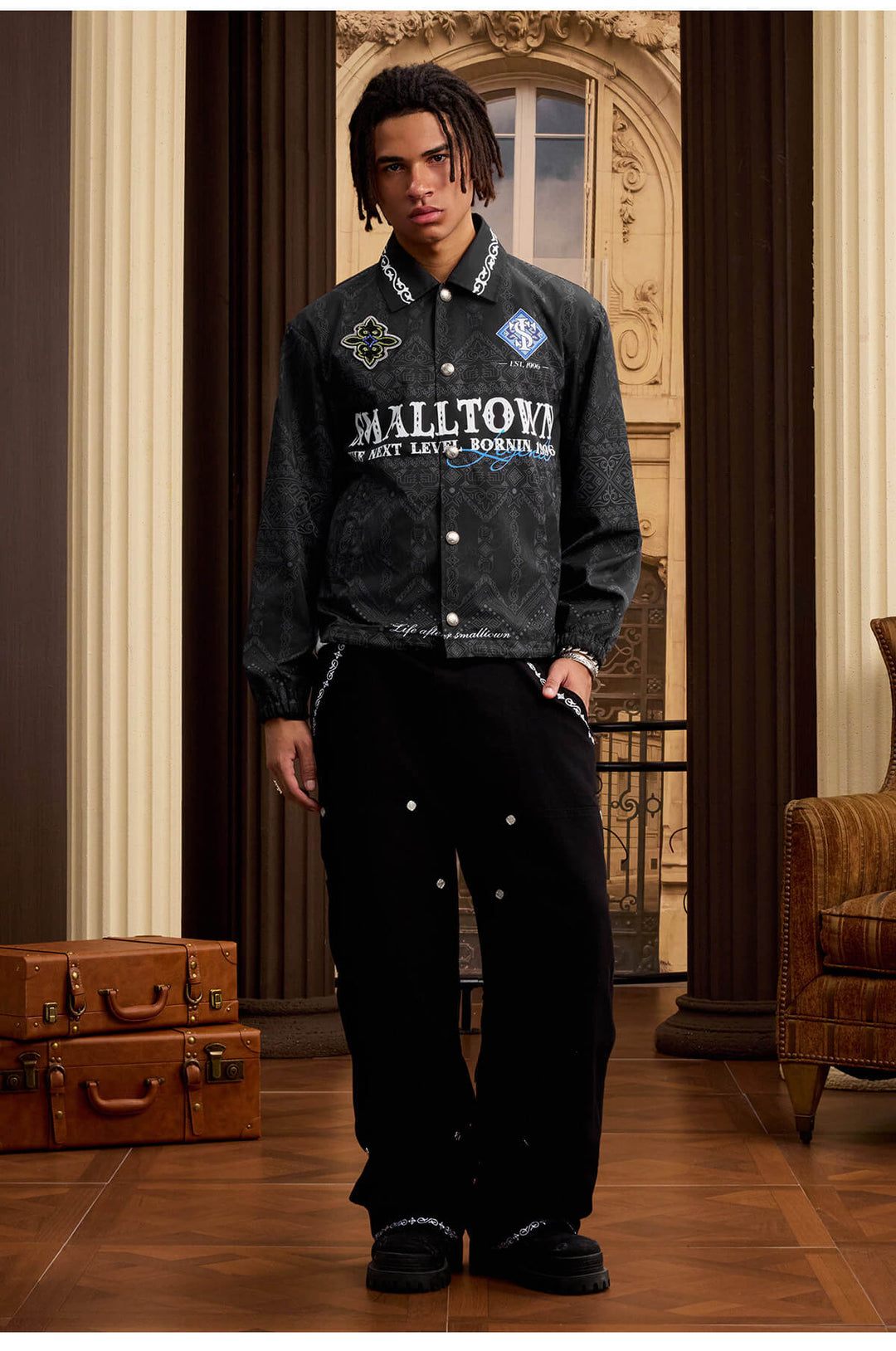 Small Town Kid All Over Ethnic Pattern Coach Jacket | Face 3 Face