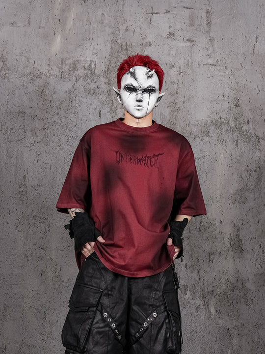 UNDERWATER Dirty-Dyed Distressed Red Logo Print Tee | Face 3 Face