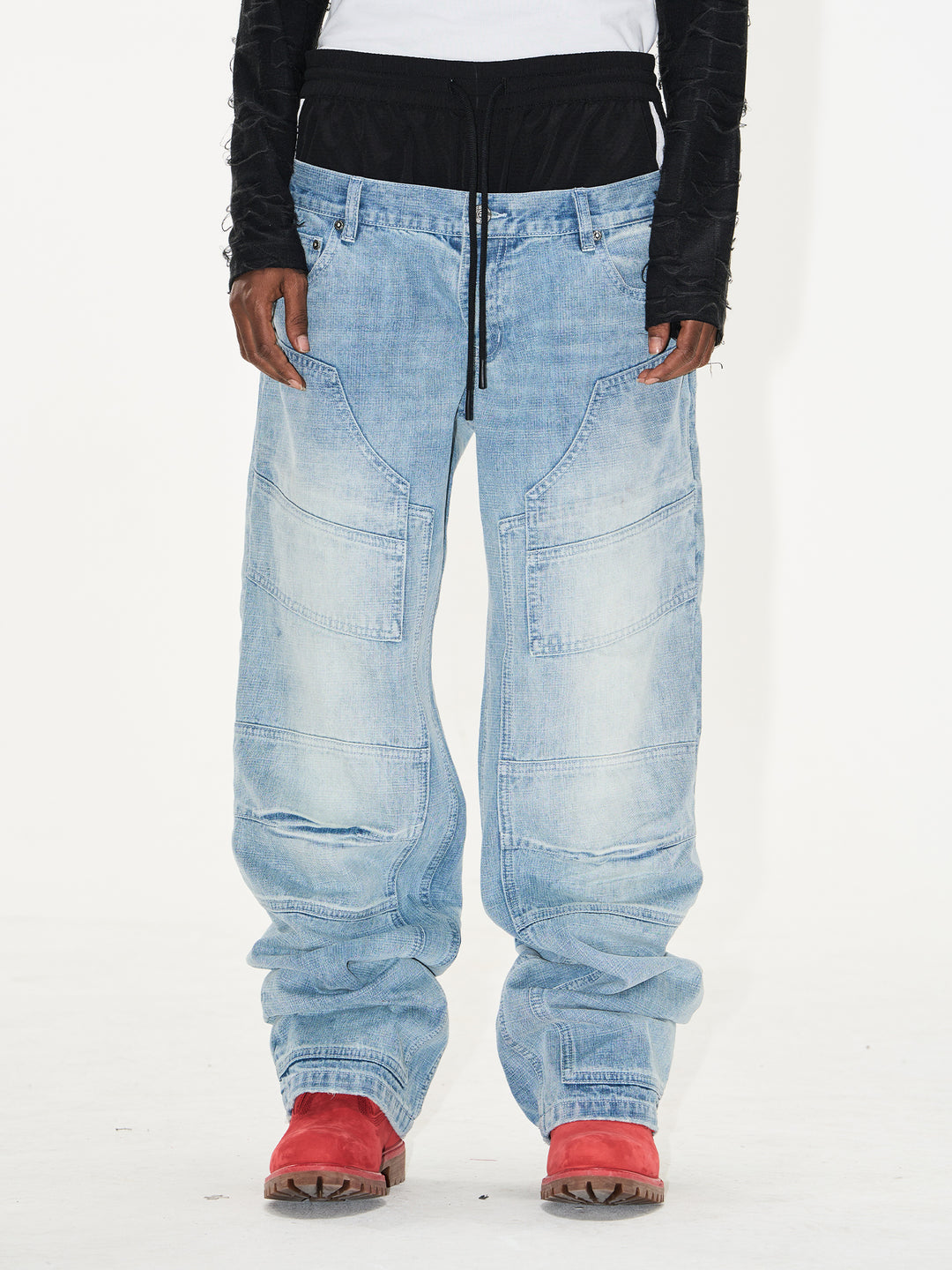 BLIND NO PLAN Double Waist Layer Mismatched Jeans | Face 3 Face