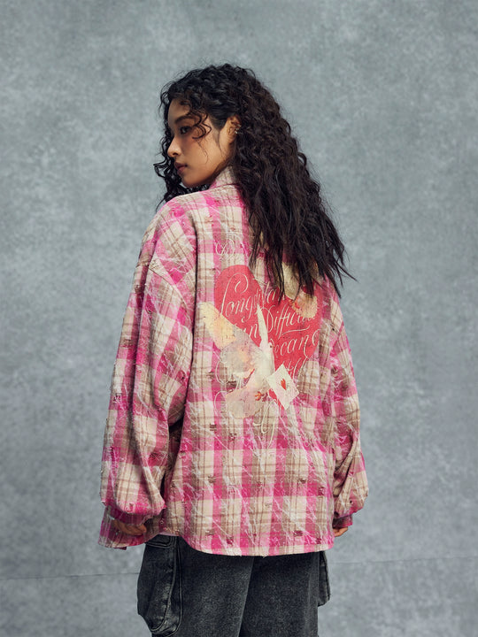 1807 Heart & Rhinestone Plaid Long Sleeve Shirt | Face 3 Face