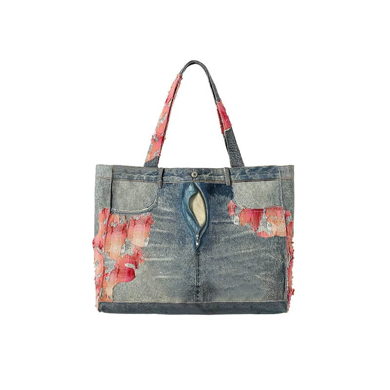 YADcrew Evening Lace Patchwork 3D Print Denim Tote Bag | Face 3 Face