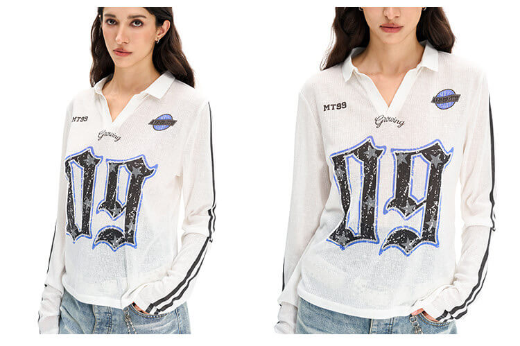 F3F Select Numbering Stripe Sleeve Mesh Long Sleeve Polo Jersey | Face 3 Face