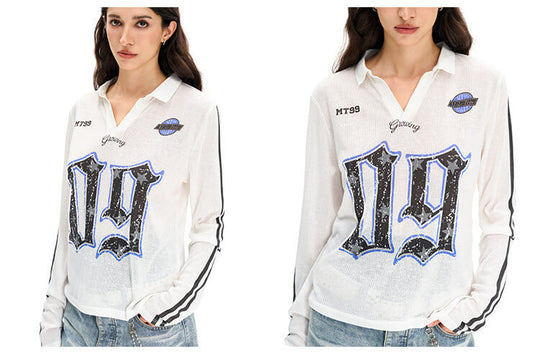 F3F Select Numbering Stripe Sleeve Mesh Long Sleeve Polo Jersey | Face 3 Face