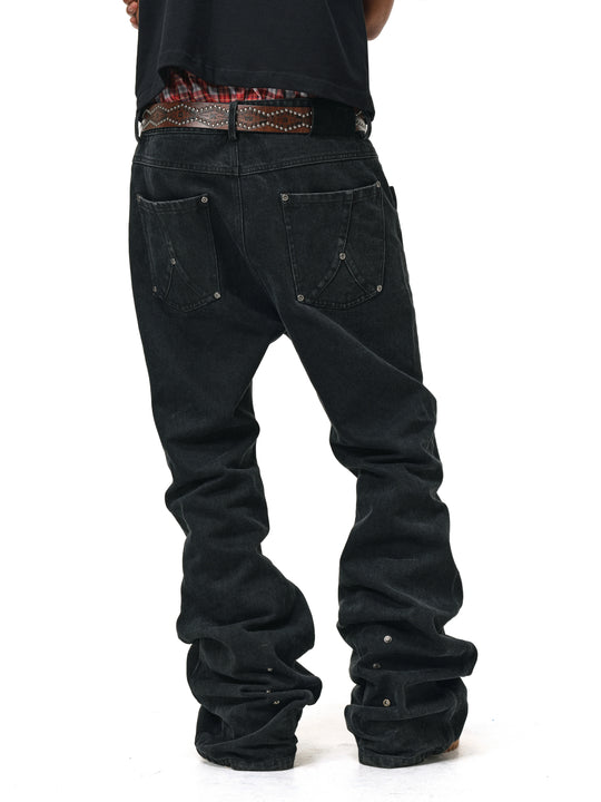 ANTIDOTE Studded Punk Zipper Flared Jeans | Face 3 Face