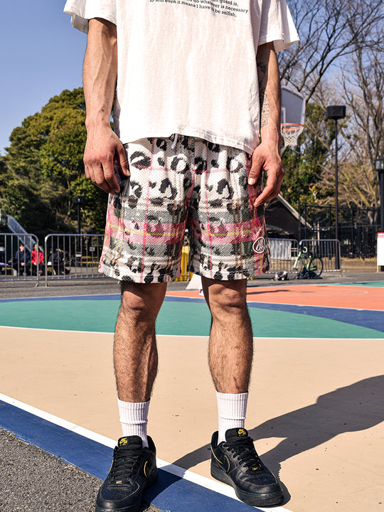 JUST VIBE Plaid and Leopard Print Mesh Basketball Shorts | Face 3 Face