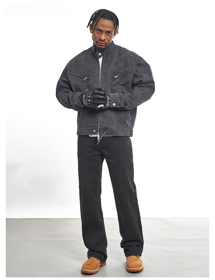 F3F Select Washed Denim Short Motorcycle Jacket | Face 3 Face