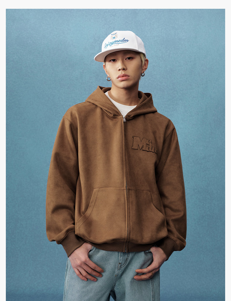 MEDM Suede Logo Patch Zip-Up Hoodie | Face 3 Face
