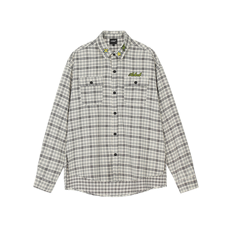 Achock Color Blocking Logo Embroidery Plaid Long Sleeve Shirt | Face 3 Face