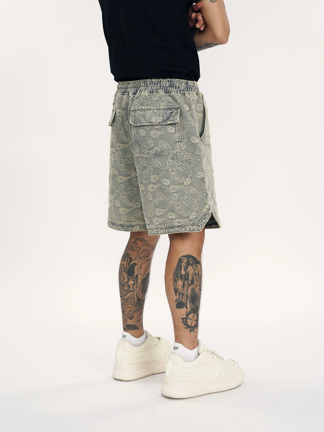 1807 Paisley Pattern Washed Denim Shorts | Face 3 Face