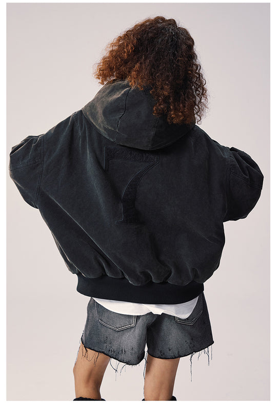 Remedy Embroidered Washed Hooded Bomber Jacket | Face 3 Face