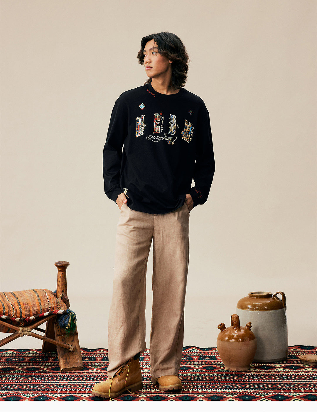 MEDM Ethnic Patch Embroidered Long Sleeve Tee | Face 3 Face