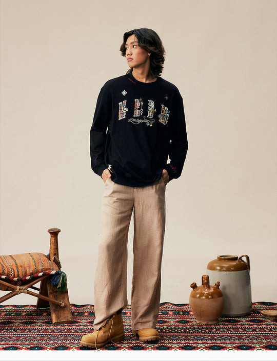 MEDM Ethnic Patch Embroidered Long Sleeve Tee | Face 3 Face