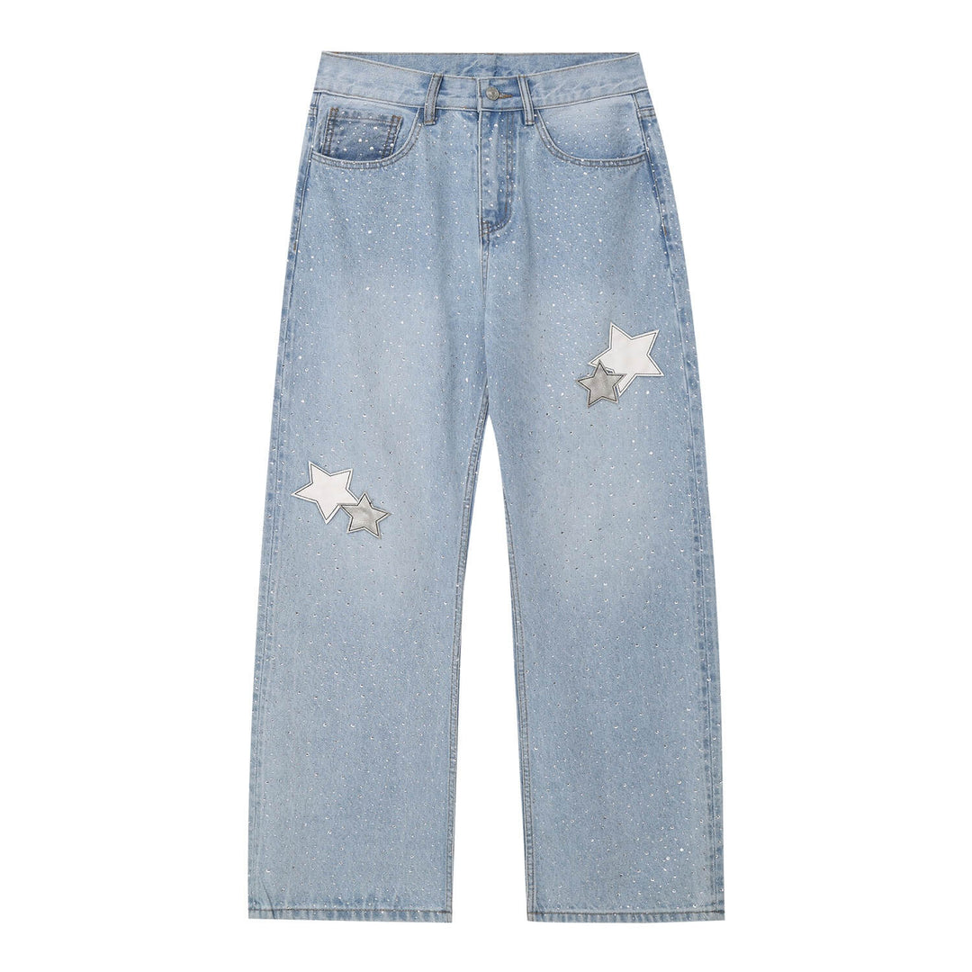 MEDM All Over Rhinestone Star Patch Jeans | Face 3 Face