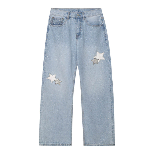 MEDM All Over Rhinestone Star Patch Jeans | Face 3 Face