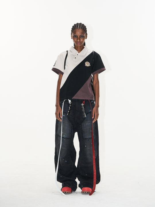 BLIND NO PLAN Three-Color Diagonal Patchwork Polo | Face 3 Face