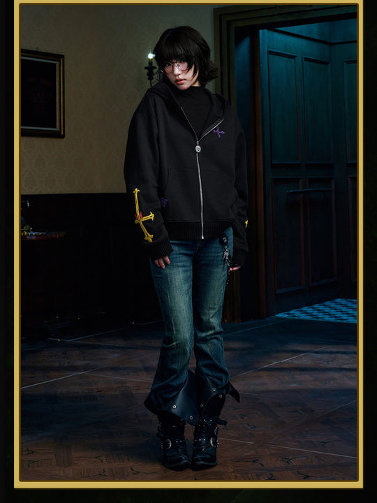 MEDM × HUNTER×HUNTER Character Icon Knit Rib Zip Up Hoodie | Face 3 Face