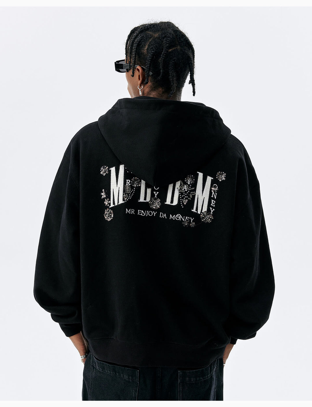 MEDM Beaded Flower Embellished Zip Up Hoodie | Face 3 Face