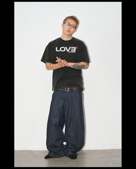 NOVACAM Love Graphic Print Washed Short Sleeve Tee | Face 3 Face