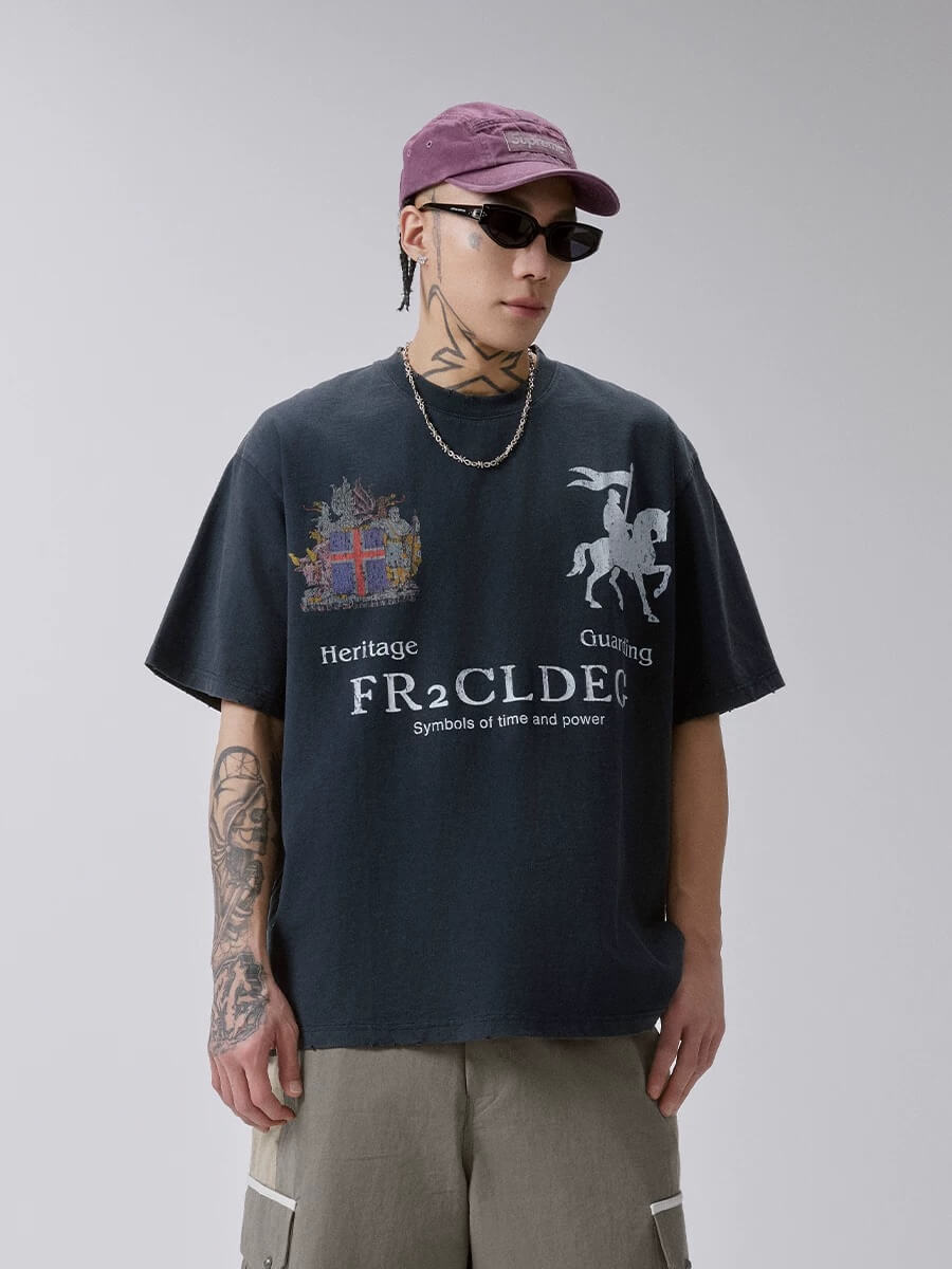 F2CE Heritage Crest Vintage Print Distressed Short Sleeve Tee | Face 3 Face