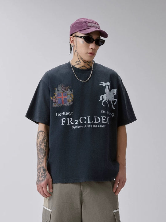 F2CE Heritage Crest Vintage Print Distressed Short Sleeve Tee | Face 3 Face