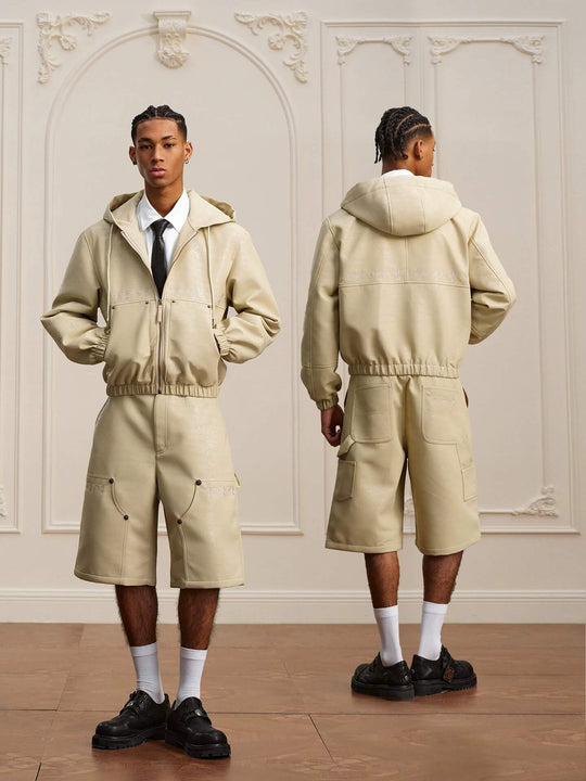 YADcrew Crackle Glitter PU Leather Hooded Jacket | Face 3 Face