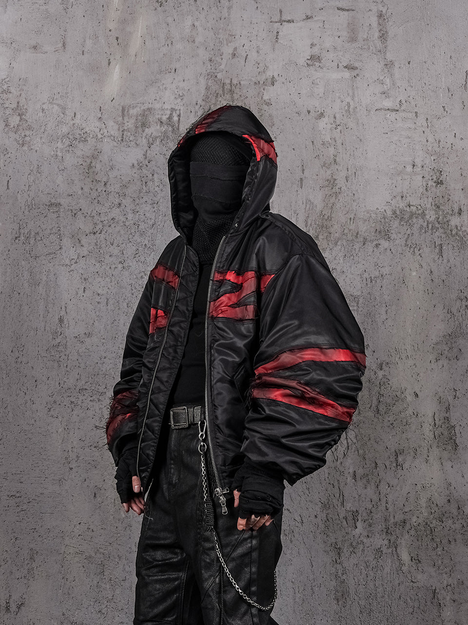 UNDERWATER Red Bandage Deconstructed Dirty Dyed MA-1 Bomber Jacket | Face 3 Face