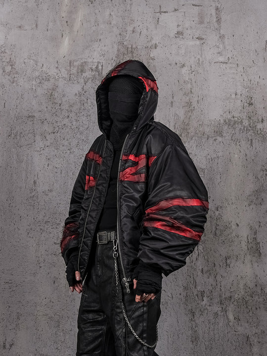 UNDERWATER Red Bandage Deconstructed Dirty Dyed MA-1 Bomber Jacket | Face 3 Face