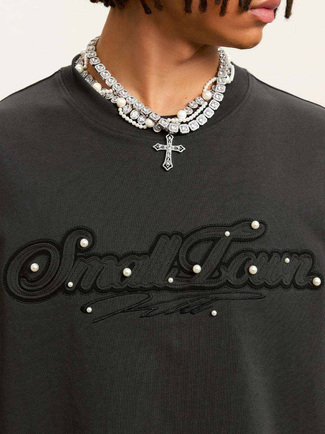 Small Town Kid Pearl Layered Embroidery Tee | Face 3 Face