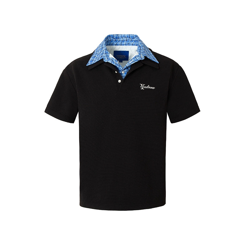 YADcrew Double Collar Layered Twisted Plaid Polo | Face 3 Face