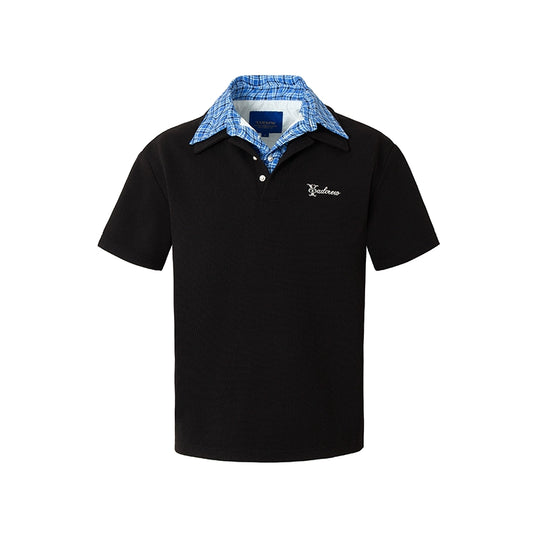 YADcrew Double Collar Layered Twisted Plaid Polo | Face 3 Face