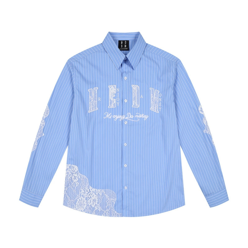 MEDM Lace Embroidered Striped Long Sleeve Shirt | Face 3 Face