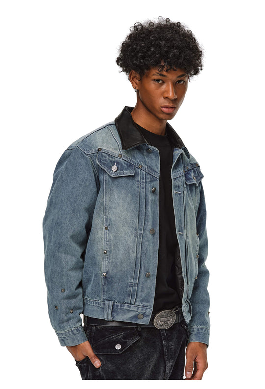 ANTIDOTE Rivet Studded Fleece Lined Denim Jacket | Face 3 Face