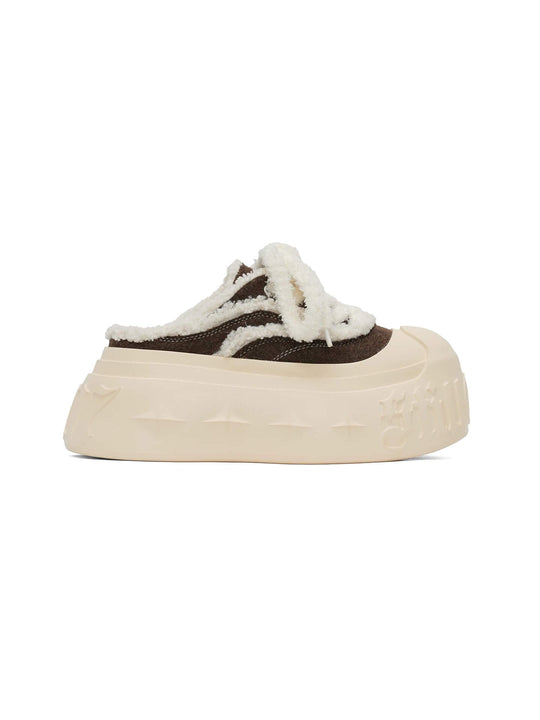 1807 INF-008 Gothic Lace Up Shearling Chunky Half Sneakers | Face 3 Face