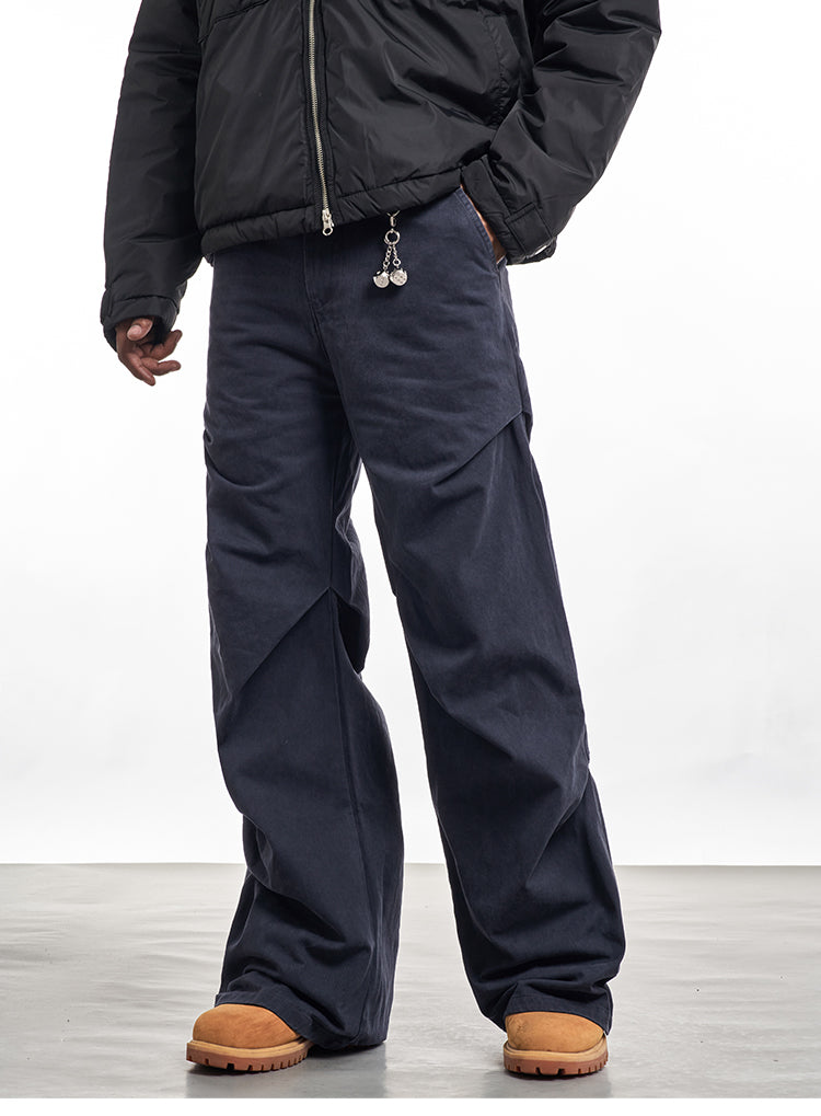 F3F Select Navy Blue Pleated Casual Pants | Face 3 Face