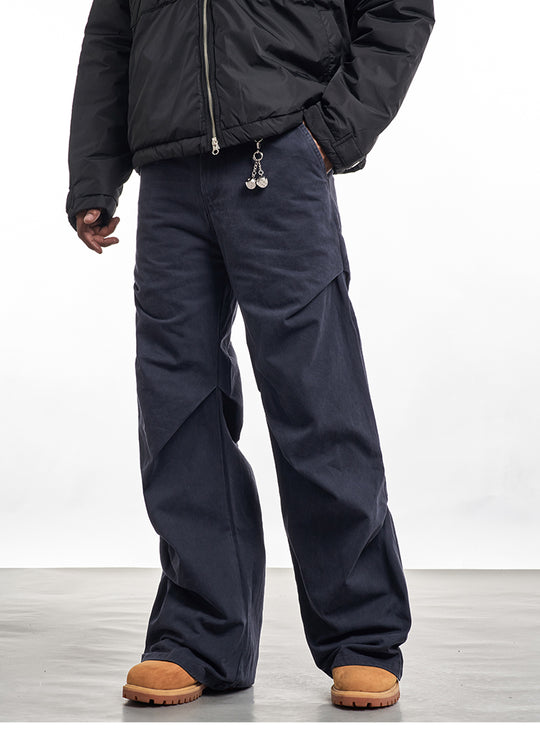 F3F Select Navy Blue Pleated Casual Pants | Face 3 Face