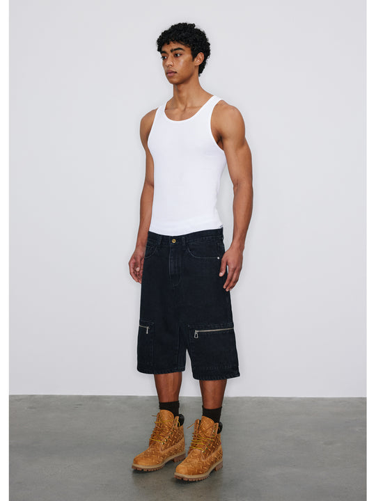 NOVACAM Washed Denim Zip Pocket Work Baggy Shorts | Face 3 Face